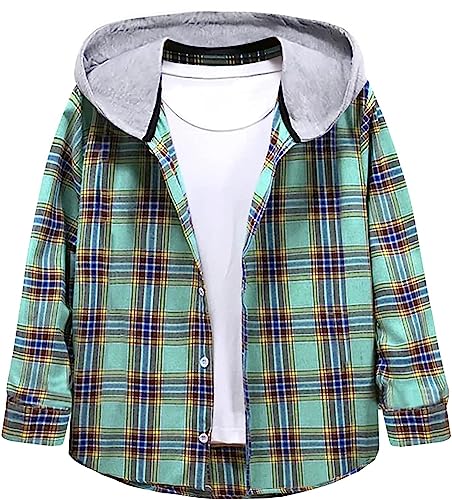 Geckatte Kids Boys Girls Button Down Shirts Long Sleeve Lightweight Plaid Hooded Flannel Shirt Cute Tops