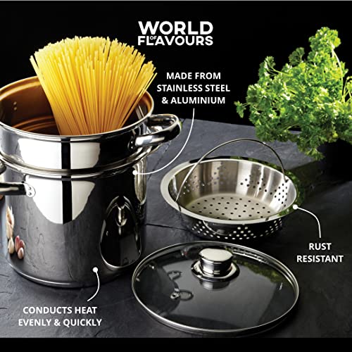 KitchenCraft World of Flavours Pasta Pot with Strainer and Vegetable Steamer Basket in Gift Box, Induction Safe, Stainless Steel, 4 litres - Image 6