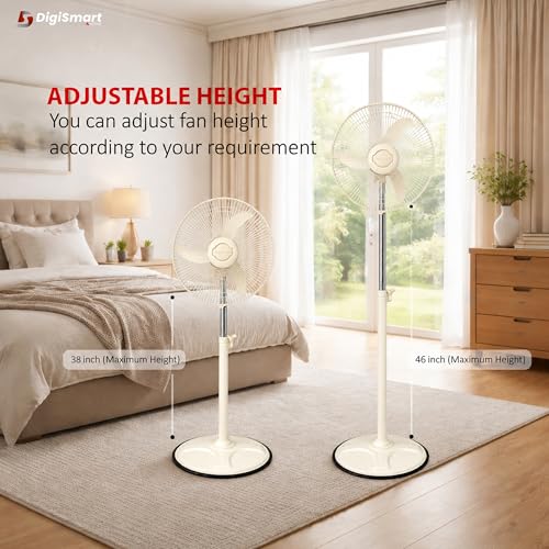 Image of DIGISMART 400mm High Speed Bullet Fan | 2400 RPM Pedestal /Farrata Fan for Home | Adjustable Height | X-Flow Technology | Aerodynamic Blades | Mark-2 Speed Regulator | 1 Year Warranty