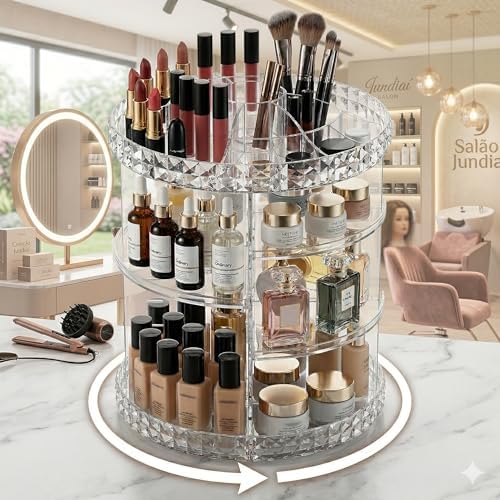 Organizador 360° de Acrílico para Cosméticos e Maquiagens com Div...