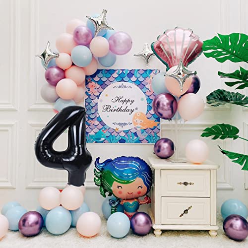 Image of 40 Inch Black Number 4 Balloon, 4th Birthday Decoration Boys Girls