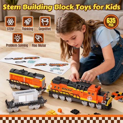 AIGIMU City Train Building Set, Stem Trains Building Toy for Boys Girls Ages 6-14, BNSF Freight Trains Model for Kids and Adult, Stem Locomotive Train Building Blocks, Christmas Birthday Gifts 635 PCS