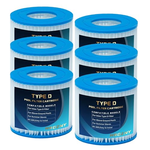 Hrozny 4/6/8 PCS Type D Pool Filter for Summer Waves Pool Filter, Pool Filter D Compatible with Pool Filter,for Summer Escapes FS-350 RP-350 RP-400 RX-600 (6 Pack)