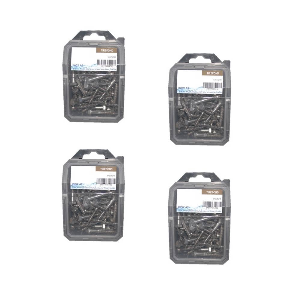 4 Coques de 30 Tirefonds Bois Tête Hexagonale 8 x 40 mm - Inox A2 - D-Work