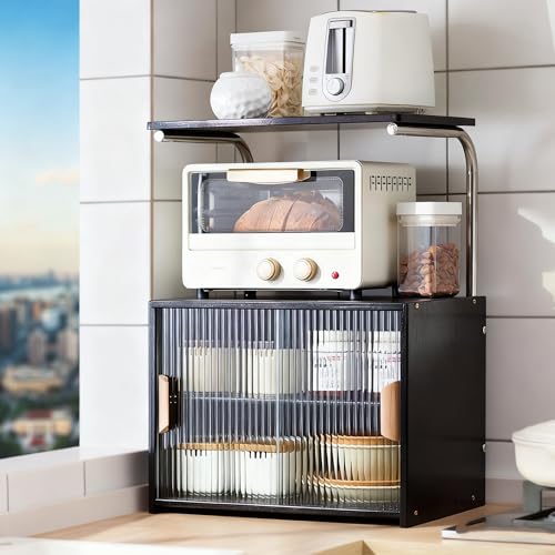 JoyeeLii 多機能家庭用サイドボード、キッチン収納キャビネット、デスクトップ食器棚、ティーセット収納キャビネット (ブラック,仕切り付き45cm)