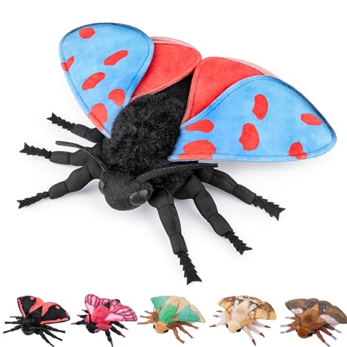 lilizzhoumax blue cinnabar moth Plush Toy 27cm/11inch Realistic Stuffed Animal Moth Plush Toy Cute Super Soft Insect Silk Moth Home Decoration Animal Toys Gift for Kids Boys Girls