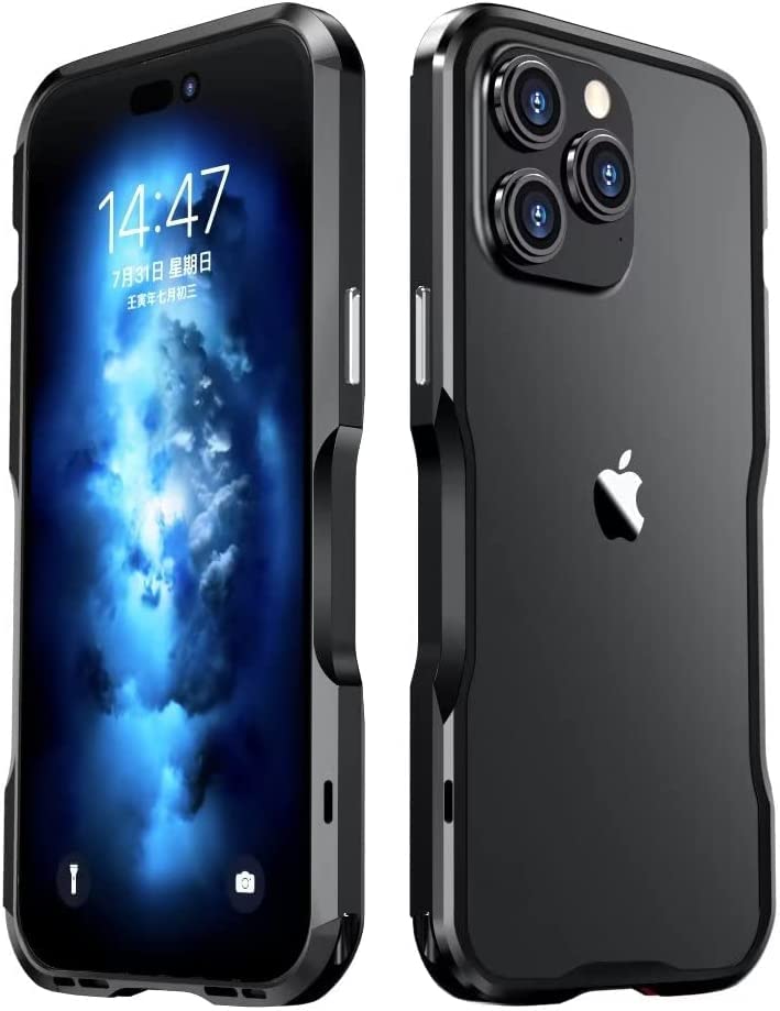 Metal Bumper Case for iPhone 14 Plus,Aluminum Alloy Metal Frame Shockproof Protective Case Hard Frame Armor,Slim Hard Case Cover (Black)
