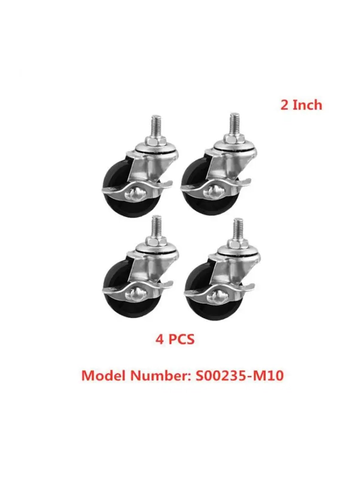 4 Pcs/Lot Casters Spot 2-inch Rubber Screw Side Brake Wheel M10 Thread Roller