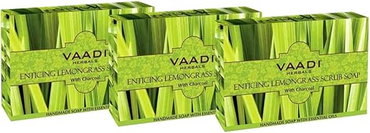 Vaadi Herbals Value Enticing Lemongrass Scrub Soap, 3 x 75g
