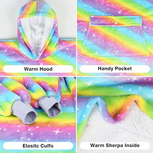 image for Catalonia Rainbow Blanket Hoodie for Kids, Oversized Wearable Sherpa S