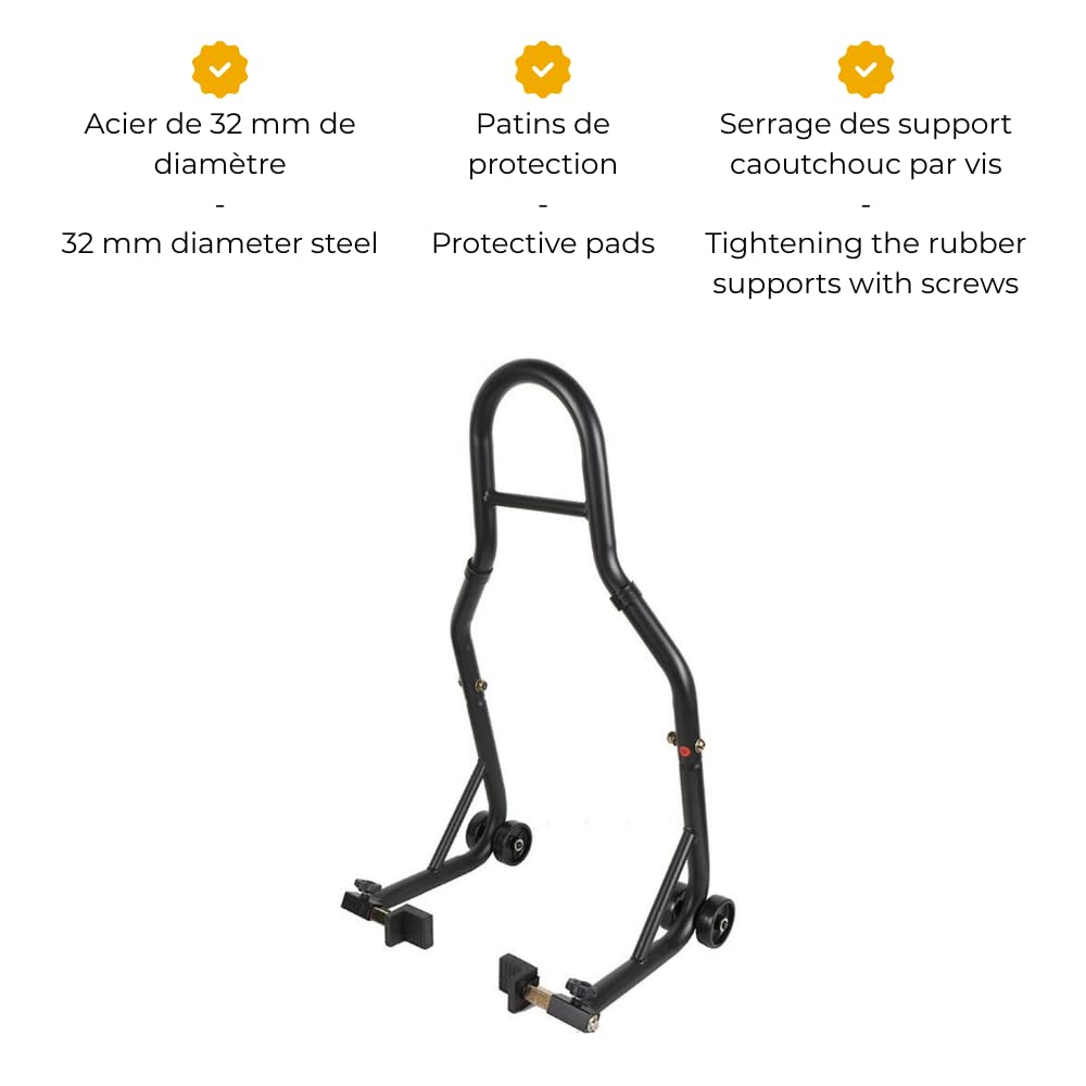 Béquille d'atelier Moto Arrière avec Support en Caoutchouc Black