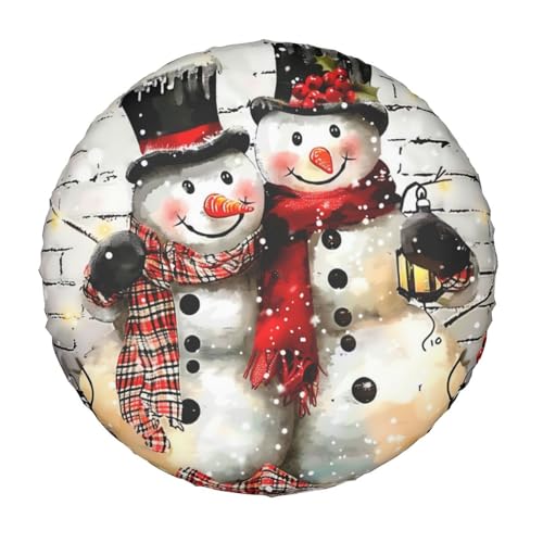 Image of Happy Snowman Spare Tire Cover for Rv Trailer Camper- Cute Xmas Winter Waterproof Wheel Protectors Cover Universal Fit for Truck SUV Travel New Year Outdoor-14 inch
