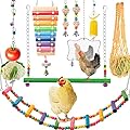 Chicken Toys for Coop 9PCS Set, KAKUNM Chicken Enrichment Toys, Including Xylophone, Swing, Chicken Mirror, Chicken Flexible Ladder, Vegetable String Bag and Hanging Feeder Coop Toy Accessories