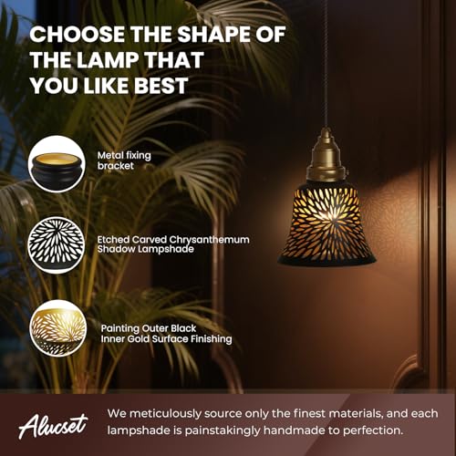 Image of Ceiling Fan Replacement Globes, 4 Pack Chrysanthemum Pattern Fixture Replacement Globes Shades with 1-5 /8 inch Fitter, ALUCSET 4.5 inch Height and 4-3 /4 inch Diameter, Metal Cover for Pendant Lamp Wall Lamp