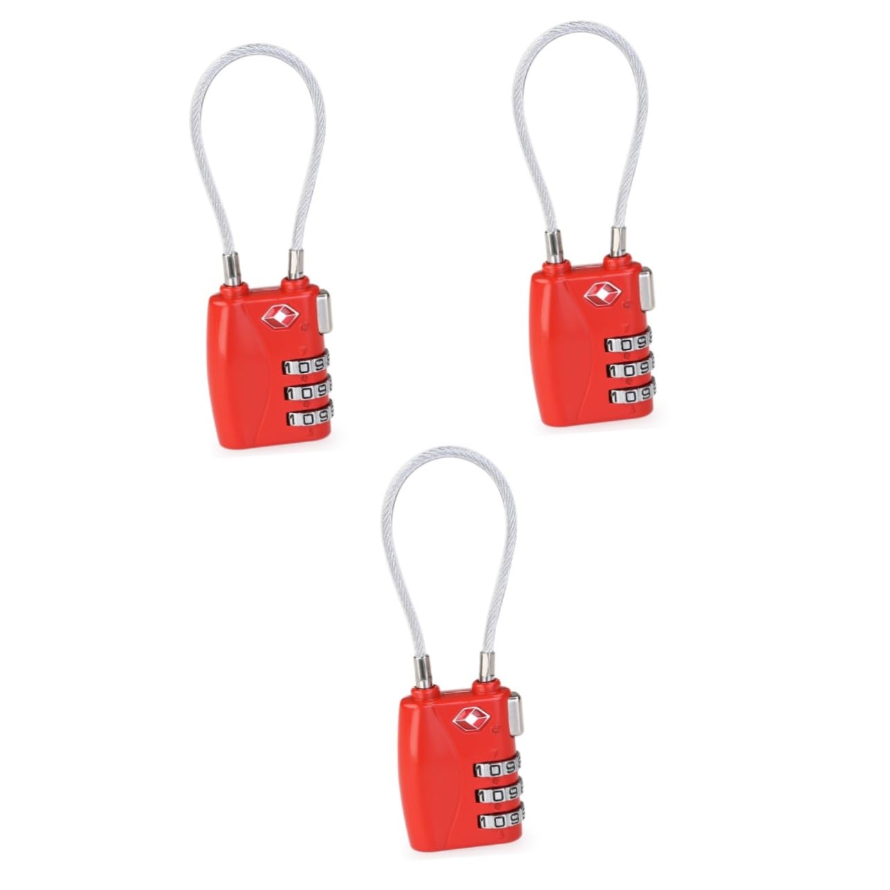3piezas Candado De Combinación Tsa Aprobado Para Equipaje Cerradura De Cable De Dígitos Color Rojo Para Maletas y Mochilas Reseteable y Duradero