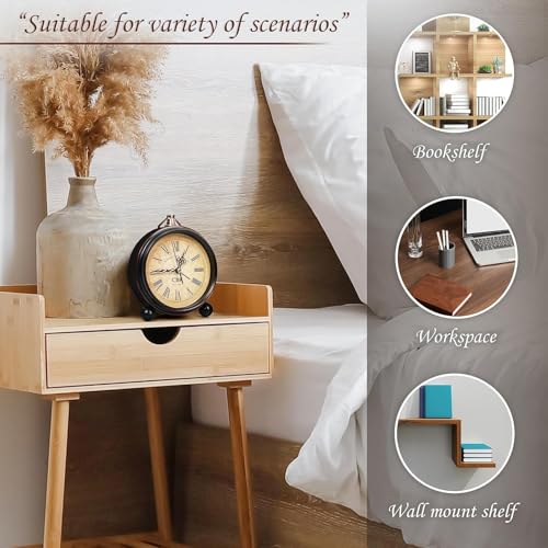 Image of CBK Vintage Style Analog Alarm Clock with Roman Numerals | Classic Table Clock | Antique Look Desk & Bedside Clock for Home, Office, and Bedroom