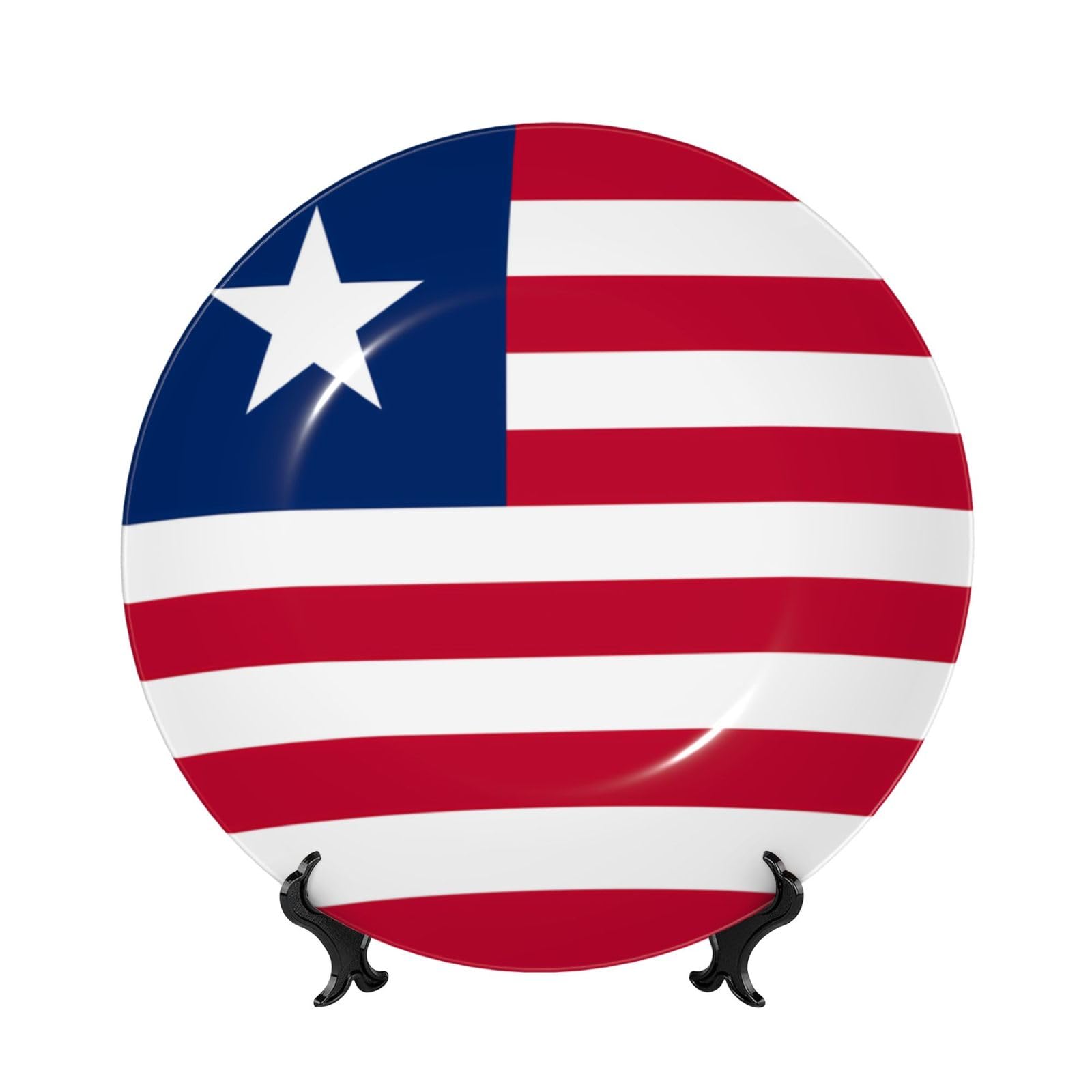 SXZVVBN Liberian flag Bone China Decorative Plate Art with Stand Removable Adhesive Hanging for Home Office 7in