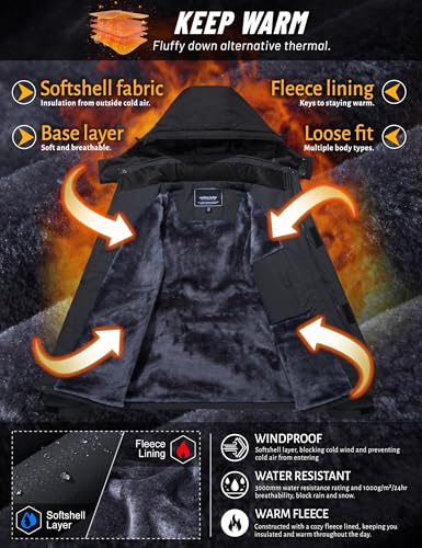 Image of TACVASEN Men's Winter Skiing Jackets Water Resistant Fleece Coats Insulated Thermal Snowboard Jacket Parka Raincoat with Hood