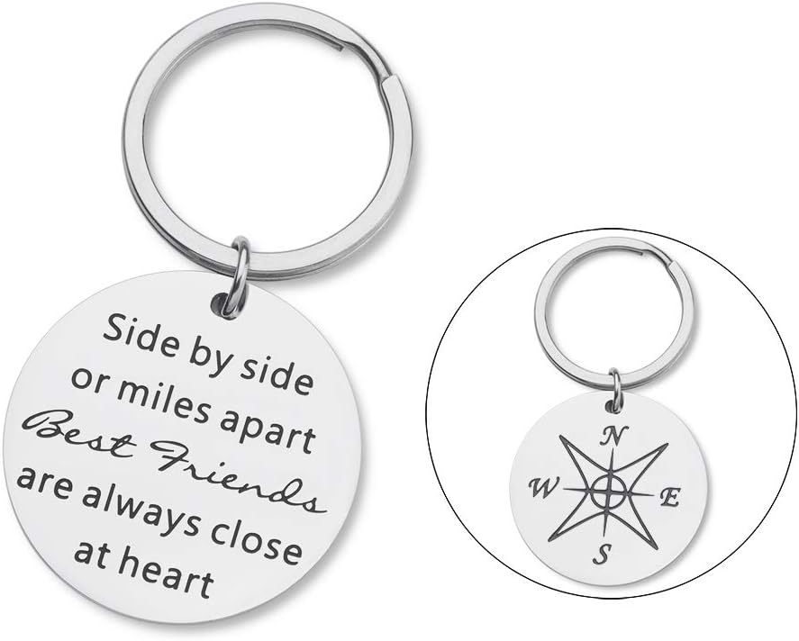 Best Friends Keychain for Teen Girls Long Distance Friendship Gifts for Women Birthday Sisters Gifts for Sibling Best Friend BFF Jewelry Side by Side Or Miles Apart Wedding Christmas for Her Soulmate