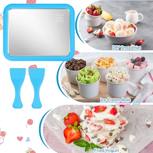 Image of 1+2PCS Instant Ice Cream Maker, Food Grade Rolled Ice Cream Maker Machine with 2 Shovel, Instant Cold Plate for DIY Frozen Yogurt Rolls