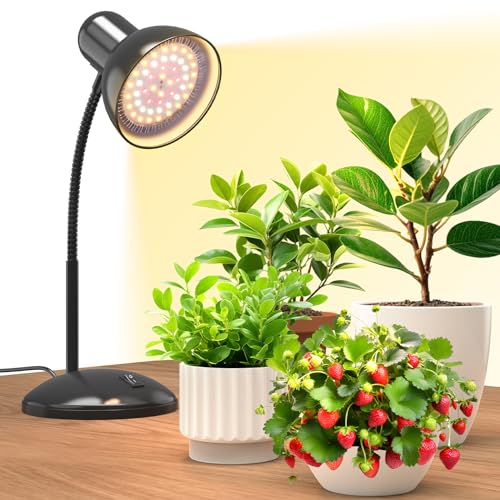 Bstrip Grow Light for Indoor Plants, Full Spectrum Desktop Led Plant Light Bulb with Gooseneck, Plant Grow Lamp for Indoor Home Office Plants, Tabletop Grow Light with Base, Small Grow Light