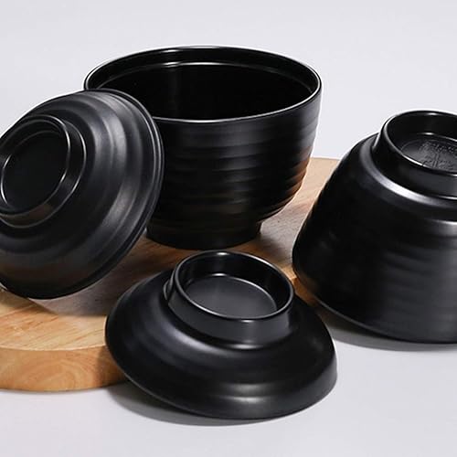 Miniatura 9 de BESTonZON Cuencos de sopa de miso de estilo japonés tradicional tazón de arroz de fideos, cuenco de sopa de miso con tapa Tazón de arroz japonés (L)