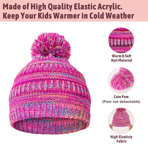 Image of Kids Winter Beanie Hat Scarf Gloves Set for 3-8 Years Old Boys Girls, Thick Warm Knitted Hat Gloves Fleece Lined Scarf Set