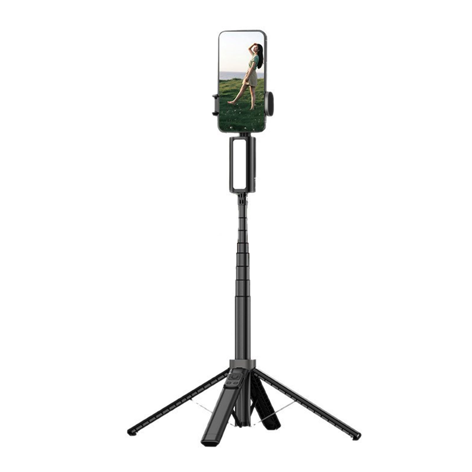 Treppiede per Selfie Stick a 4 Gambe, Supporto Estensibile in Lega di Alluminio, Supporto per Telefono a 360° con 27 Luci di Riempimento a LED e Telecomando Bluetooth, per Smartphone da