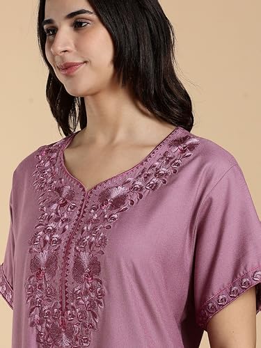 Image of 9shines Label Stylish Alpine Nighty Maxi for Women | Full Length Trendy Nightgown | Premium Nightdress | Nightwear | Heavy Embroidery Nighty with Pockets(2891)