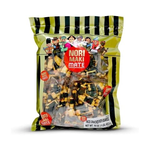 Shirakiku Norimaki Arare Mate - Crispy Japanese Rice Cracker | Glutinous Rice, Soy Sauce and Seaweed | Low Carb Rice Cracker Snacks, Seaweed Flavor 16 Oz - (Pack of 1) Cover