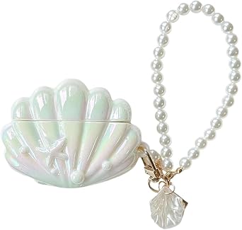 Case for AirPods 2nd/1st Generation with Pearl Wrist Chain,Beautiful Creative Glitter 3D Headphone Protective Shell for Air Pod 1 & 2 Cover for Girls Women Seashell