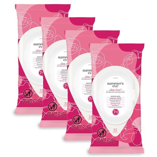 Image of Summer's Eve Sheer Floral Feminine Wipes, Gentle pH-Balanced Formula Helps Control Vaginal Odor, Resealable Pack, 32 Wipes, Pack of 4