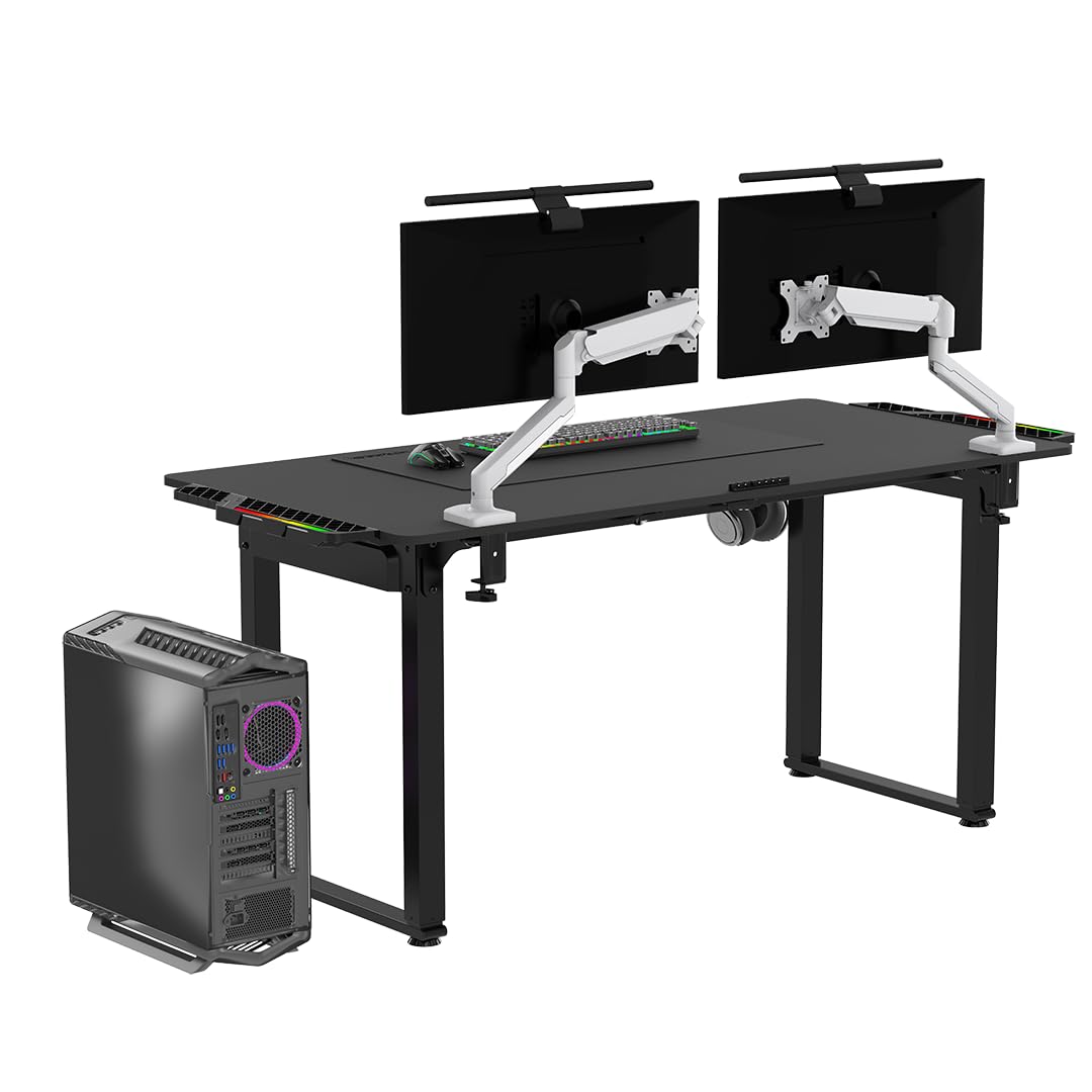 ULTRADESK Uplift V2 Schreibtisch für Spieler Gaming Tisch Stahlkonstruktion, Platz für DREI Monitore, Elektrische Höheneinstellung, mit RGB-LED, Inklusive Zubehör, 176 x 75 cm, Schwarz