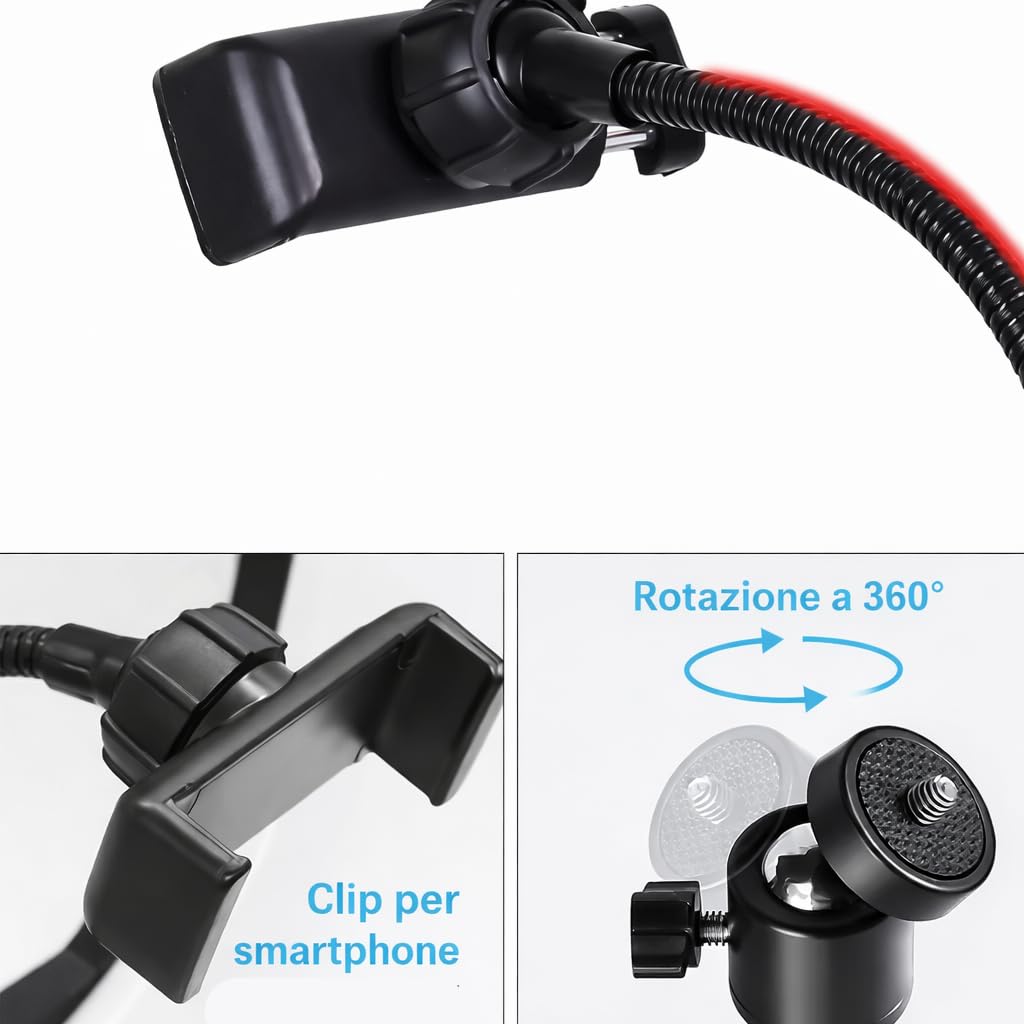 Lampada ad Anello LED 12" 30cm Regolabile per Selfie Video Foto Treppiede 3 Modalità Illuminazione