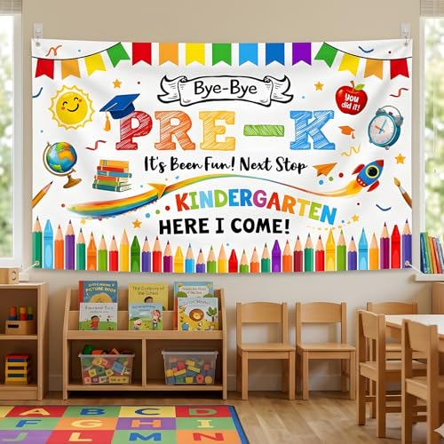 Save 50% on White Preschool Kindergarten Graduation Backdrop Banner