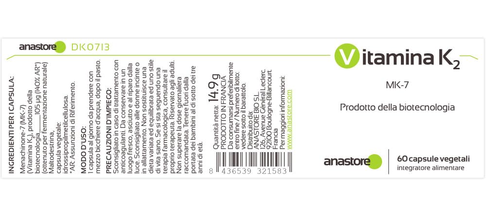 VITAMINA K2 * PACK 3+1 GRATIS * 105 μg / 240 capsule * Articolazioni (cartilagine, infiammazione), Cardiovascolare (circolazione), Ossatura * 100% soddisfatti o rimborsati * Fabbricato in Francia