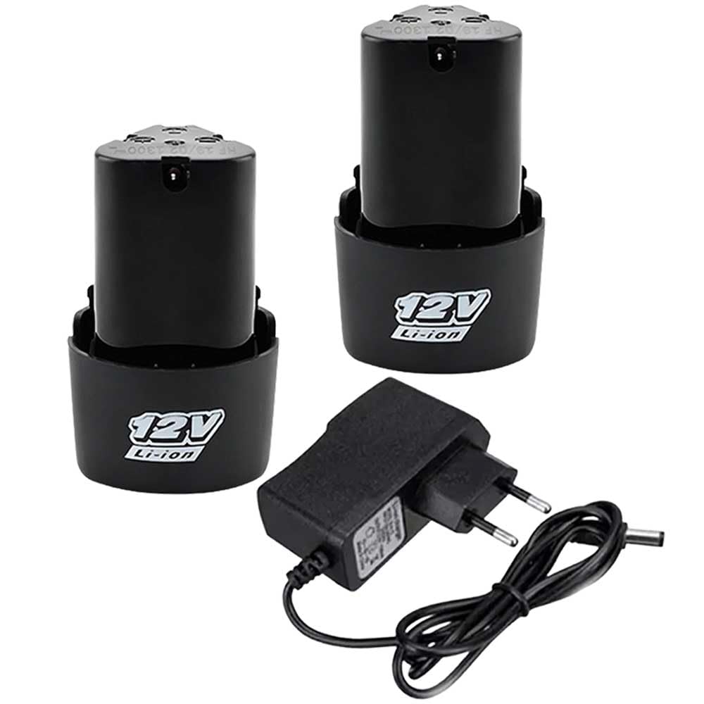 replacement rechargeable 12v lithium-ion battery and cordless drill charger 12v (2pcs battery, 1pcs charger)
