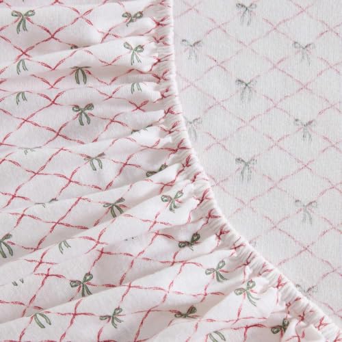 Image of Martha Stewart - Flannel Sheets King Size, Anti-Pilling & Wrinkle Resistant Cotton, Touchably Soft for All-Season Comfort - Bed Sheets with Matching Pillowcases & Fitted Sheet (Holiday Bows Red)