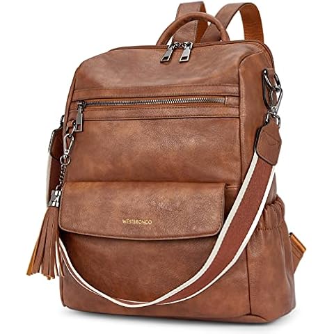 WESTBRONCO Backpack Purse for Women Fashion Designer Vegan Leather Ladies Shoulder Bag, Brown, 11.42"(L) x 5.51"(W) x 12.99"(H) Cover