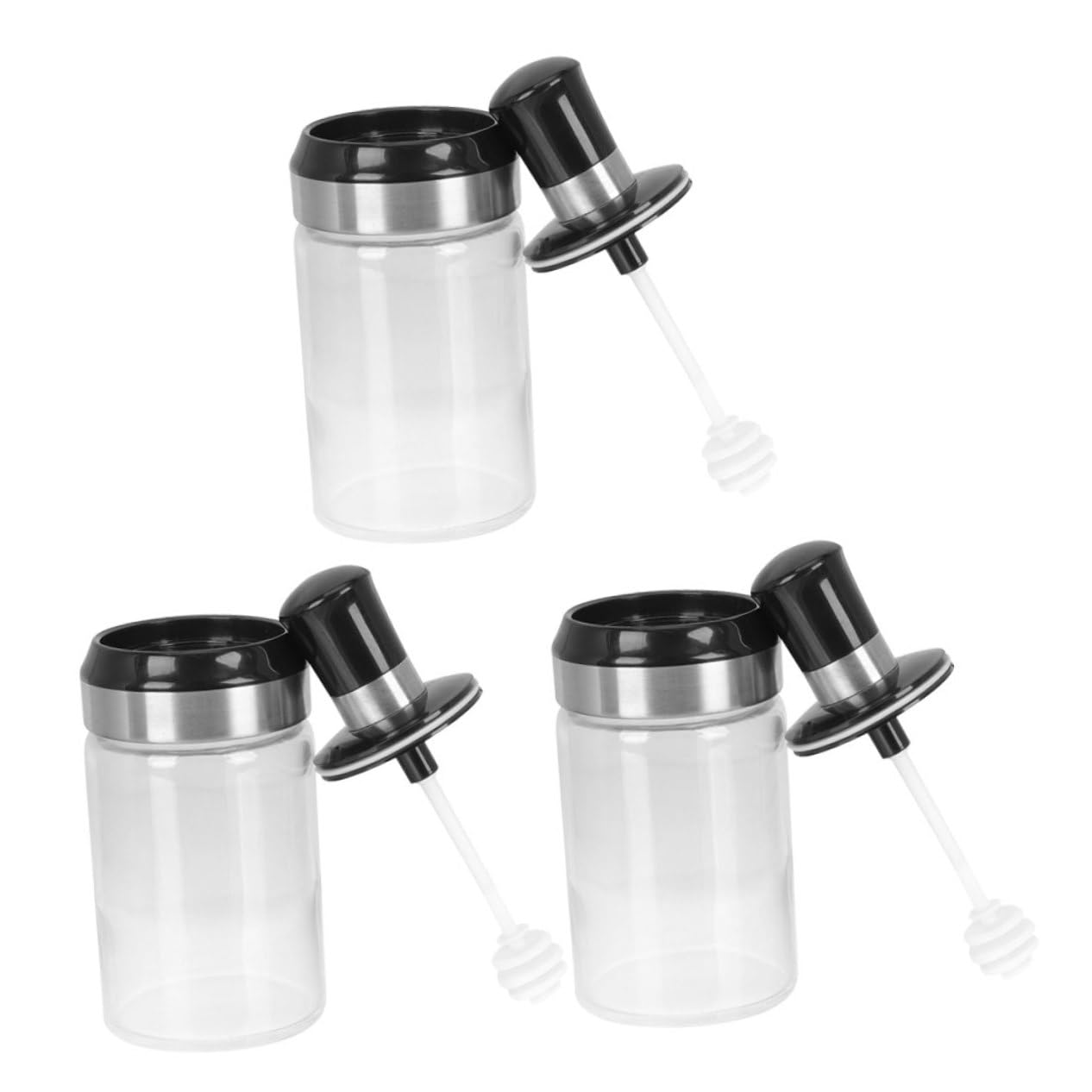 Cabilock Versatile Kitchen Canister 3pcs Stainless Steel Honey Jar with Spoon Lid Glass Honey Dispenser