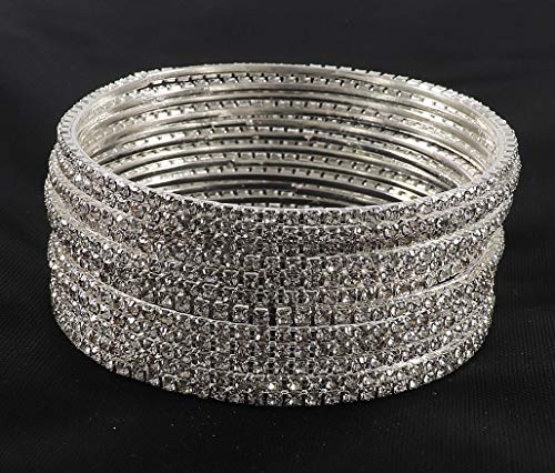 ZULKA Non-Precious Metal with Base Metal and Zircon Gemstone Studded Premium and Traditional Glossy Finished Sleek Bangle set for Women and Girls (Image - 2)