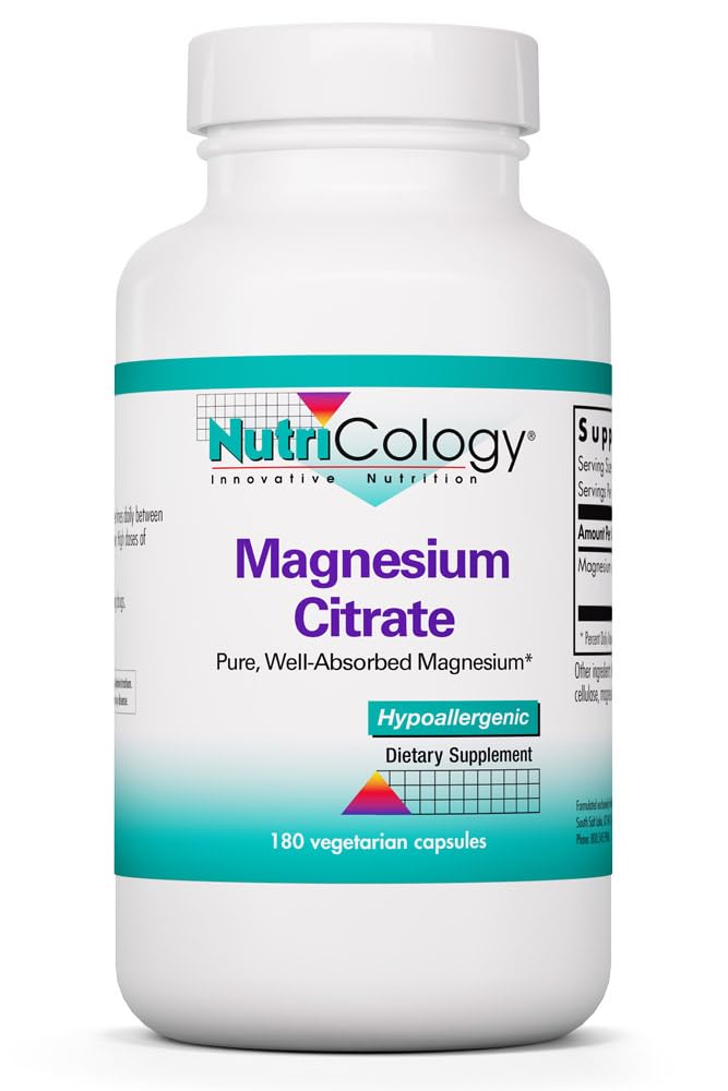 NutriCology Magnesium Citrate, Bioavailable Chelated, 180 Count