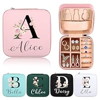 Ships Next Day, Personalized Jewelry Box for Women - Custom Birth Flower Jewelry Case with Name, Leather Jewelry Organizer for Rings, Earrings, Necklaces, Personalized Gifts for Women (Style 05)
