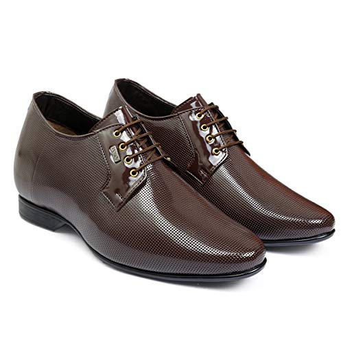Image of BXXY Men's 9 cm (3.5 Inch) Height Increasing Dress Shoe Derby Lace-Up Formal Patent Faux Leather Shoes