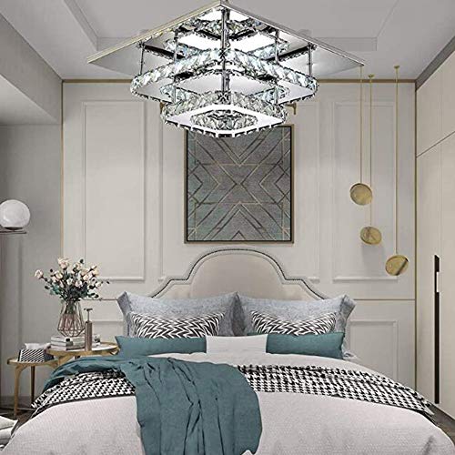 Plafonnier cristal LED dimmable avec télécommande en acier inoxydable