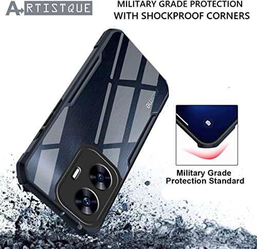 Image of A rtistque Clear Hard Transparent Acrylic Armor Anti-Drop Shockproof TPU Edge Back Cover Case for Realme Narzo N55 / Realme C55 - Black