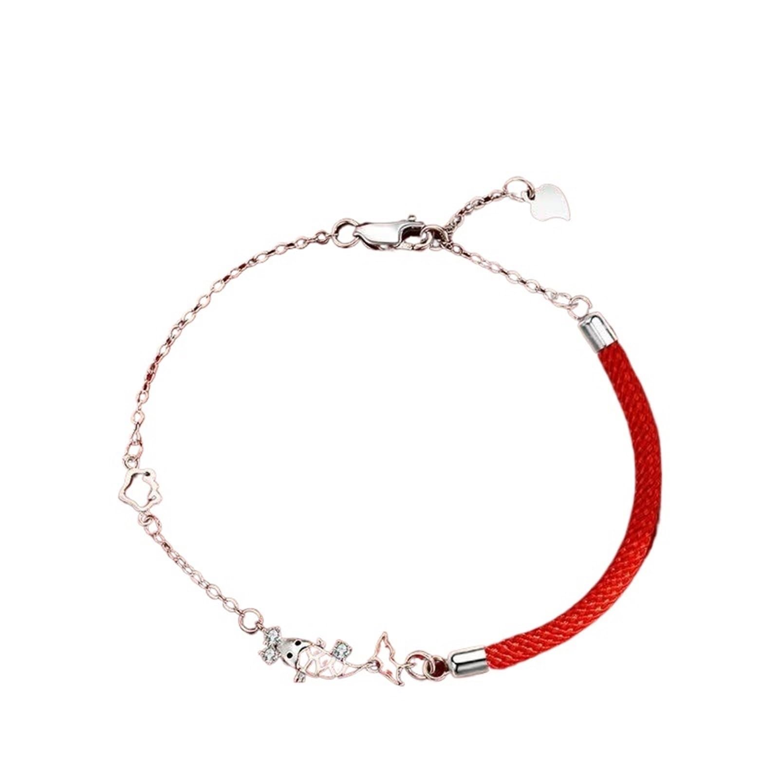 Pulsera Vintage Palace Koi for Mujer, Plata de Ley S925, Amuleto de la Suerte Tejido con Hilo Rojo for el año del zodíaco
