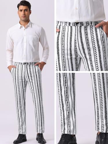 Lars Amadeus Bohemian Pants for Men's Flat Front Color Block Retro Pattern Stripe Pants4