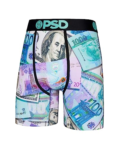 PSD Men's Boxer Briefs - World Currency, 7 Inch Inseam, Moisture-Wicking, 4-Way Stretch, Boxer Briefs for Men, X-Large
