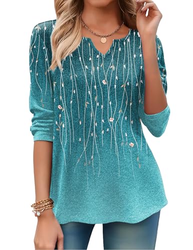 Image of Zeagoo Long Sleeve Shirts for Women Fall Tops Casual Dressy V Neck Blouses Boho Tunic Western Clothes Vacation Outfits